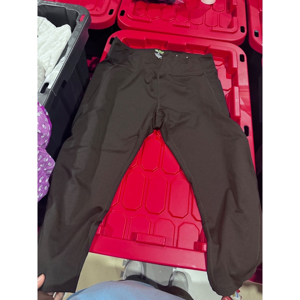 Tek Gear Womens XL Dark Brown High Waisted Workout Leggings with Pockets Cropped